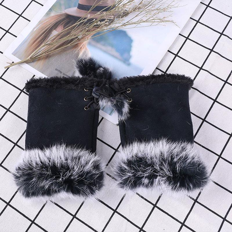Christmas Women Hand Wrist Windproof Mittens Warmer Y2K Leopard Print Gloves Plush Suede Faux Rabbit Fur Fingerless Gloves