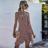 Seaside skirt European and American suspender print irregular ruffle edge one-piece dress