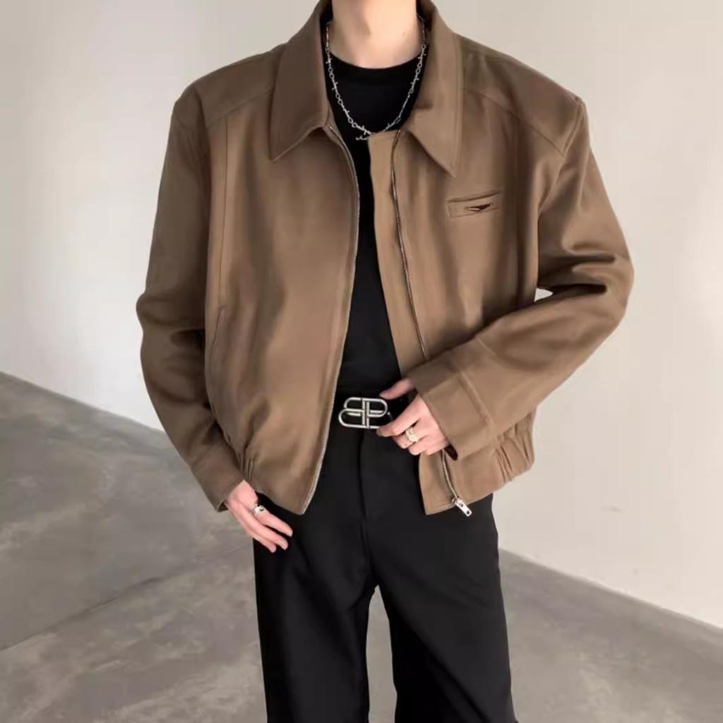 Spring Men's Casual Short Solid Color Lapel Baseball Jacket