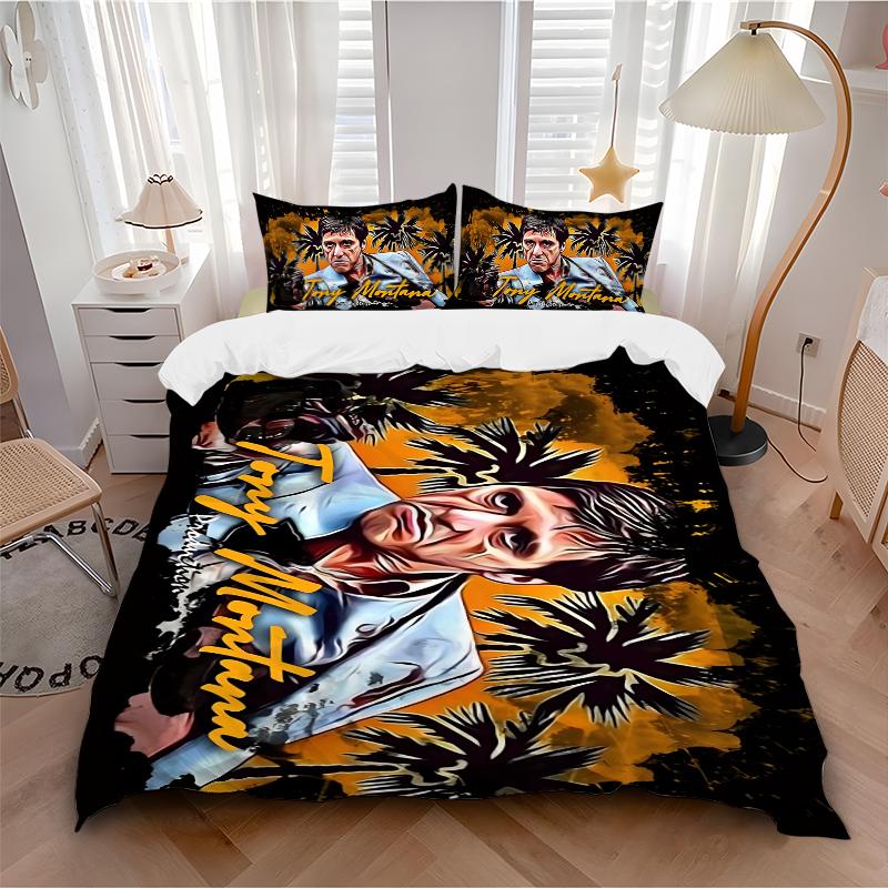 Tribute Tony Montana Printed 3pcs Bedding Set Soft Microfiber 1 Duvet Cover And 2 Pillowcases Home Bedroom Decor Xmas Gift K1445