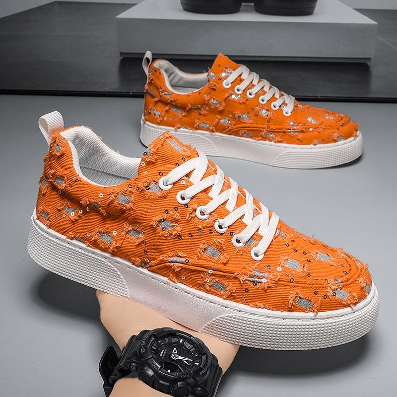 Новые летние парусиновые оранжевые кроссовки мужские модные повседневные городские — фото 4