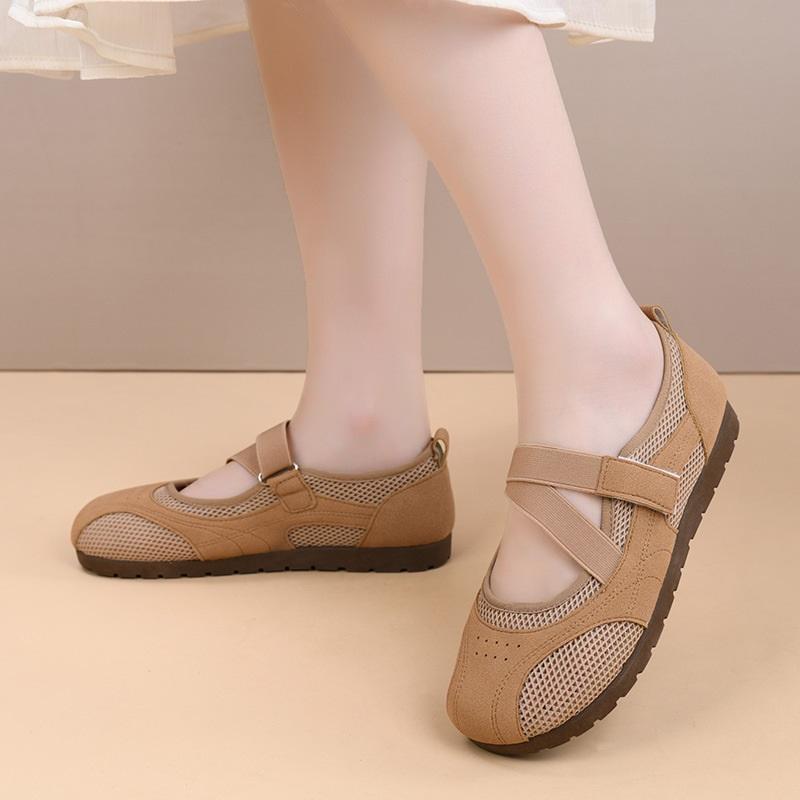 Women Ballet Style Mary Jane Shoes Hollow Mesh Breathable Thin Sole Versatile Mom Casual Flats
