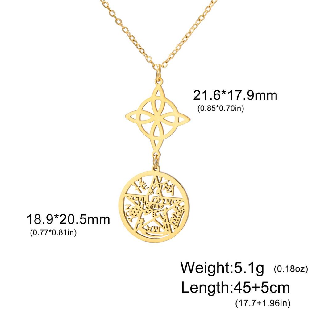 Wicca Witch Knot Necklace Stainless Steel Pentacle Tetragrammaton God Name Seal Pendant Chain Solomon Amulet Jewelry