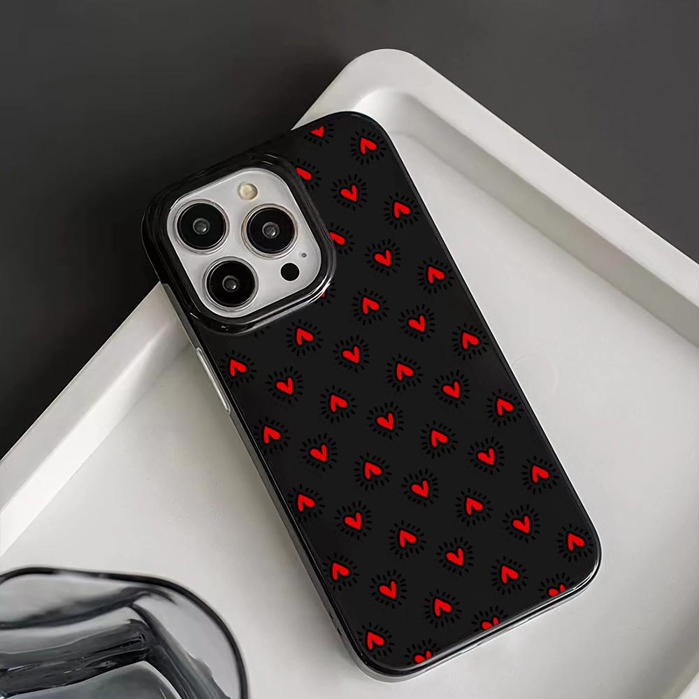 Black Red Heart Pattern Phone Case For iPhone 17 16 15 14 Plus 13 12 11 Pro MAX 17 Air Cute Love Art Protective Shell Cover