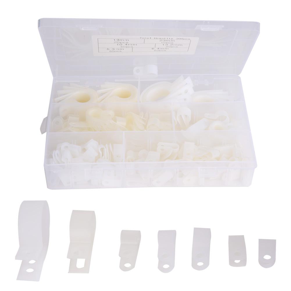 200pcs Plastic Nylon Cable Clamp R Type P Type Wire Clip Fasteners Assorted Box(Black )