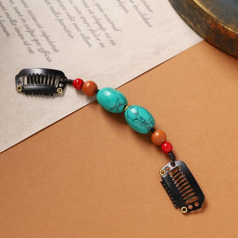 Tibetan Natural Stone Woven Hairpin Retro Personalized Niche Edge Clip Hair Accessories Tibetan Exotic Women's Headdress