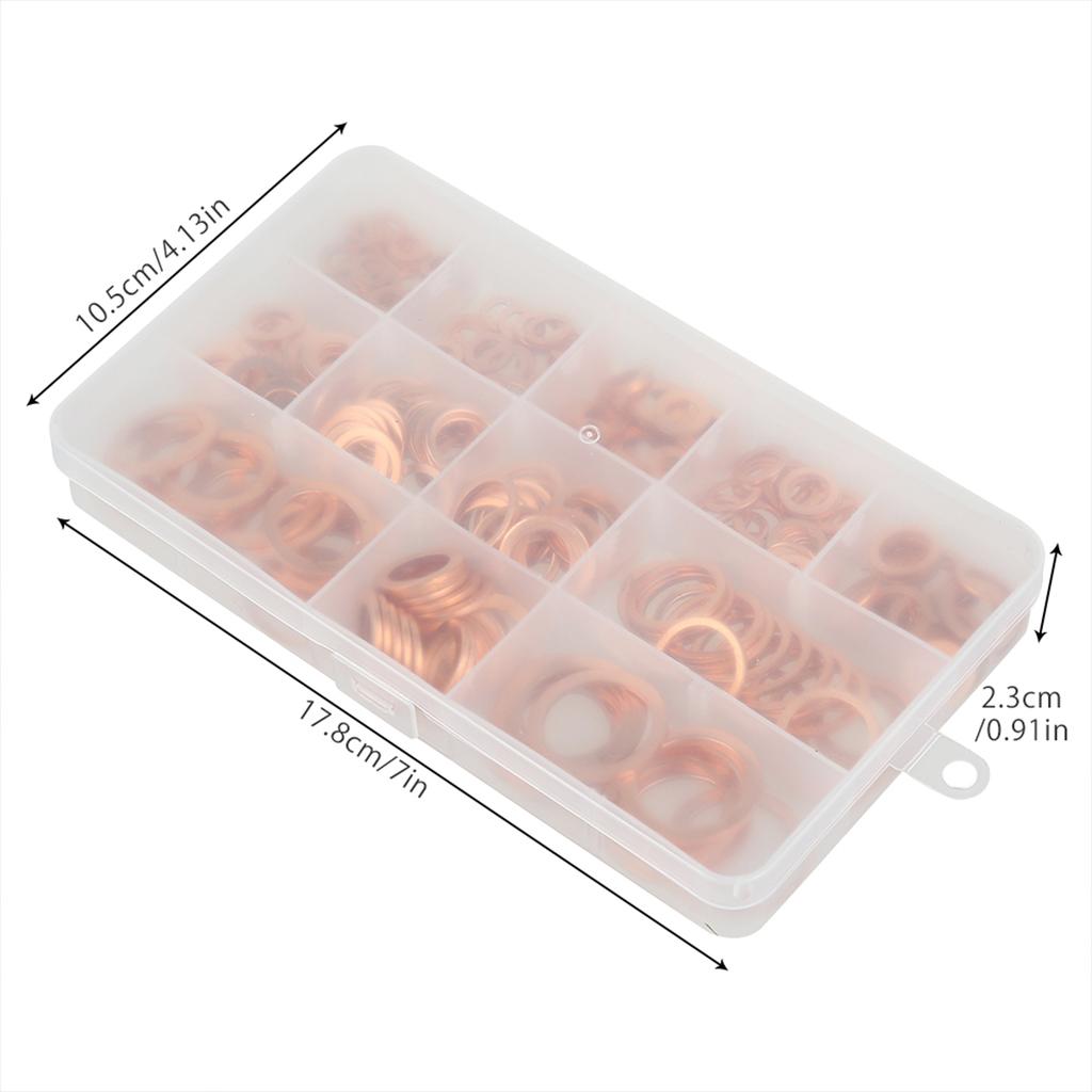 300Pcs Copper Washers M5-M20 O Ring Copper Gaskets Flat Ring Seal Kit Assortment Car Copper Sealing Ring with Storage Case