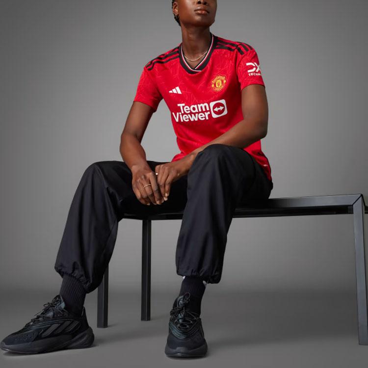 Adidas X Manchester United Second Away 2023/24 Home Jersey Letter Stripe Printed Short Sleeve Football Shirt Women Jersey Red IP1735