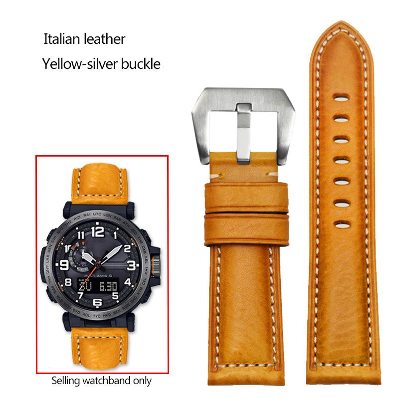 24mm Matný kožený řemínek na hodinky z hověziny, italský, pro sérii Casio PROTREK PRG-600/PRG-650/PRW-6600, náramek pro outdoorové sporty