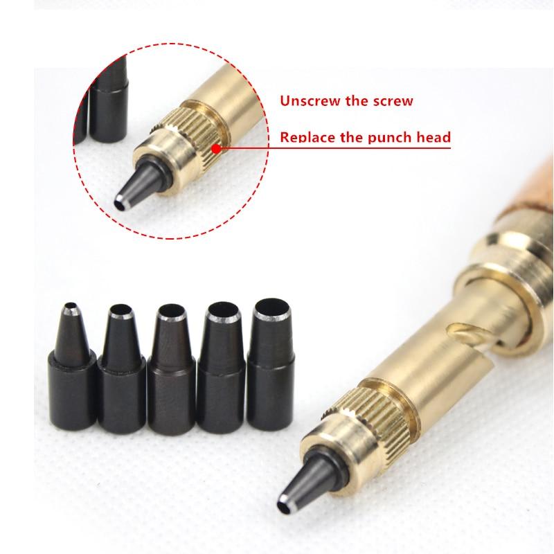 6pc/set Automatic Belts Punch Replaceable Mute Rotary Punching Punchers Leather Punch Watch Craft Tool Hole Punch Screw Drill Tip Die