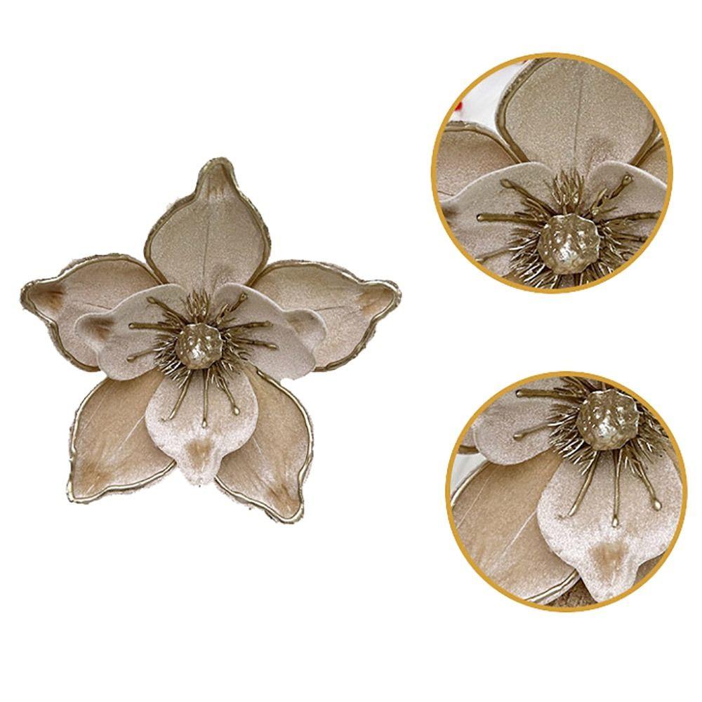 Flannel Fabric Christmas Artificial Flowers Plastic 18cm Xmas Decorative Flowers DIY Glitter Glitter Poinsettia Christmas Decor