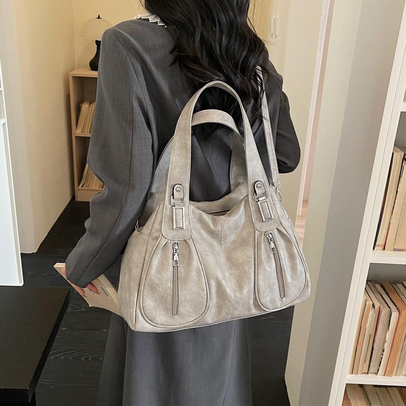 Women's Shoulder Bag Solid Color Large Capacity Travel Commuter Tote Bag