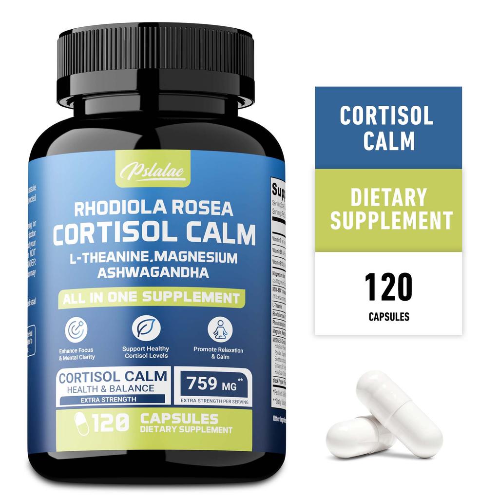 Cortisol-Extrakt-Kapseln, 759 mg pro Portion, rein natürlich, Nahrungsergänzungsmittel, geeignet für Männer und Frauen.