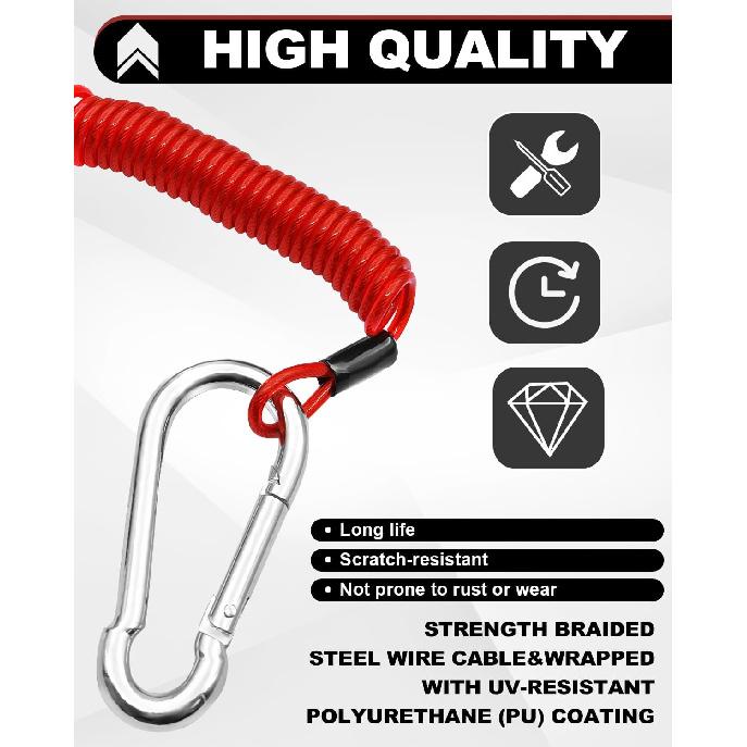 6FT Breakaway Trailer Cable, Trailer Brake Cable Stainless Steel Spring Safety Towing Coiled Wire with Pin, Emergency Brake Cable Strap Ground Clip