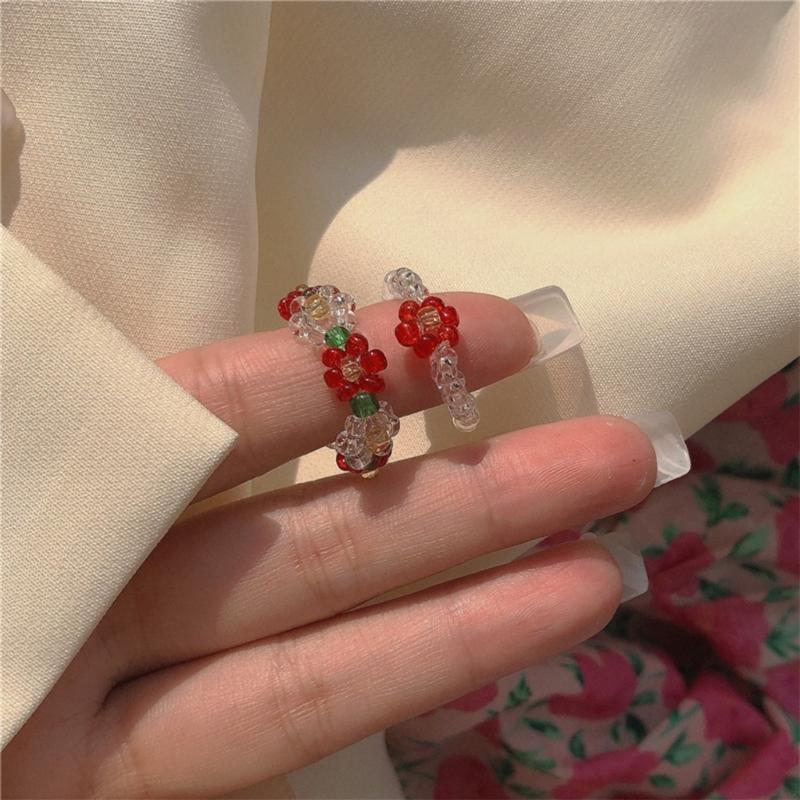 Vibrant Beaded Rings with Elastic Fit Delicate Flower Rings Ideal for Fashion Forward Women and DIY Jewelry Fan