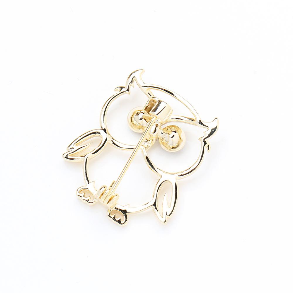 Gold Line Hollow Inlaid Black Crystal Owl Brooch Simple Versatile Animal Pin Same for Men and Women