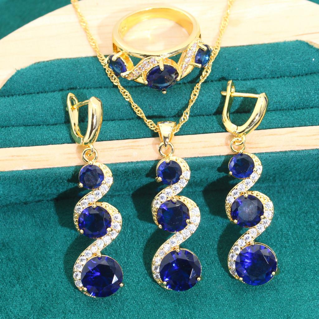 Zircon High End Ring Earring Set Copper Micro-inlaid Zircon Necklace Set
