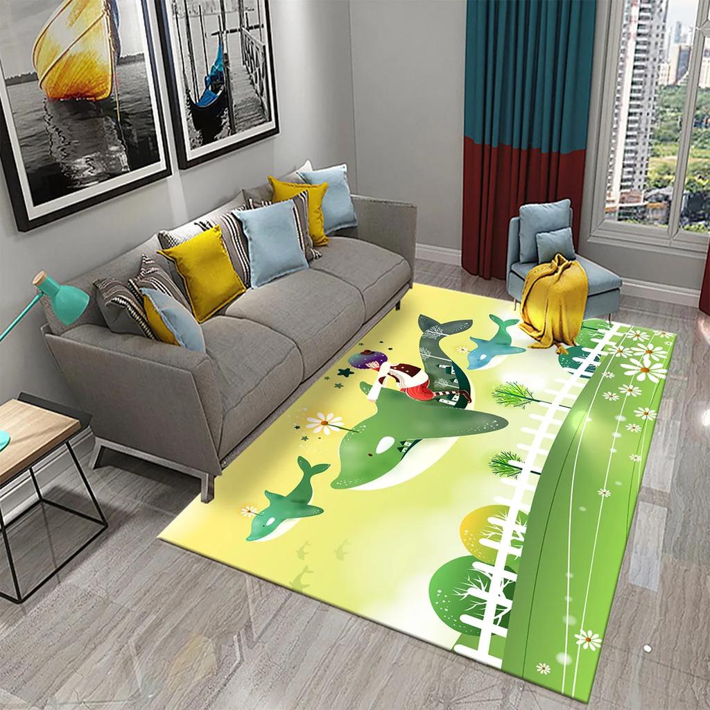 Cartoon Delphin Teppich Niedlicher Meerestier Teppich für Kinderzimmer Teppich Kinder Spiel Krabbelmatte Badezimmer Rutschmatte Heimdekor