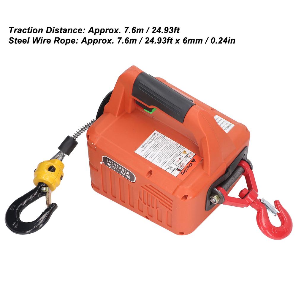 Electric Hoist Portable Power Electric Winch Crane with Remote Control 500KG Capacity 7.6M Maximum Lifting Height 1500W