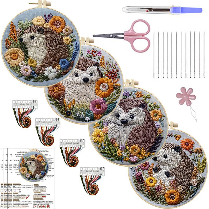 1Pc Hedgehog DIY Embroidery Handmade Fabric Material Kit in English, Suitable for Embroidery Hobby Beginners
