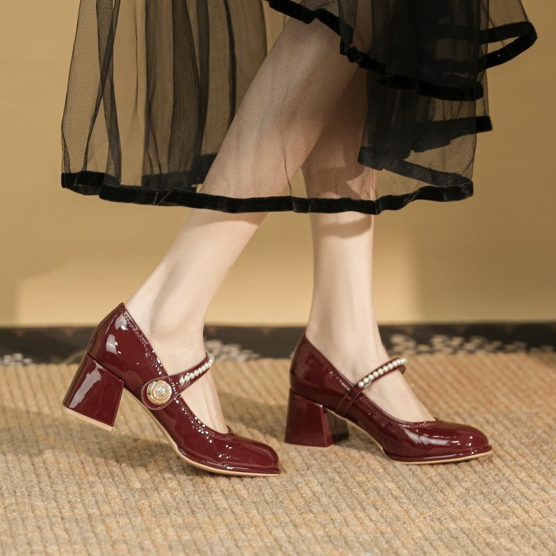 Mary Jane Schuhe mit flacher Ausschnitt, schlichtes Design, vielseitig, ideal für Pendler, Verlobungen, Hochzeiten, als High Heels mit dickem Absatz, Damenschuhe