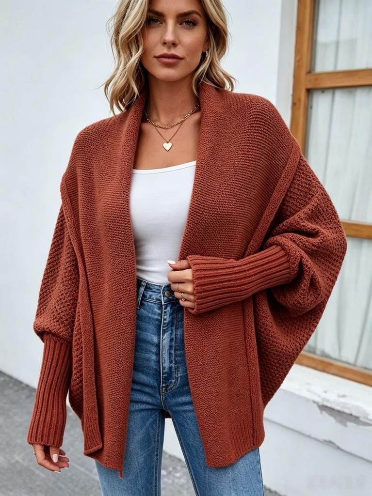 Autumn and Winter New Women's Knitted Sweater Solid Color Bat Sleeve European and American Sweater Cardigan Jacket Women