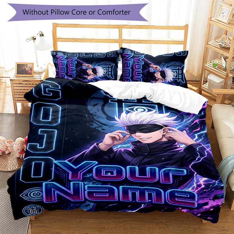 3pcs Gojo Satoru Cover Set - Personalized Name, HD Printed Bedding with 1 Cover and 2 Pillowcases - Perfect for Home Decor, Easy Care