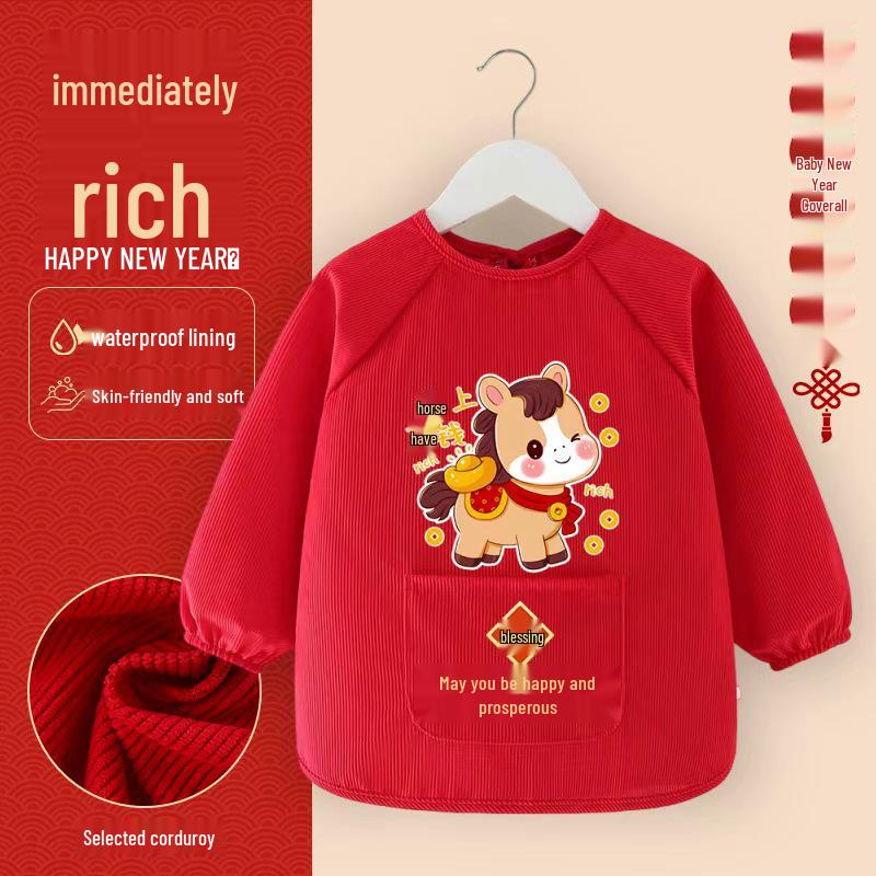 Waterproof Stain-Proof Baby Coveralls: Stylish Long Sleeve Infant Outerwear for Boys & Girls - Perfect for Autumn, Winter, and Chinese New Year.