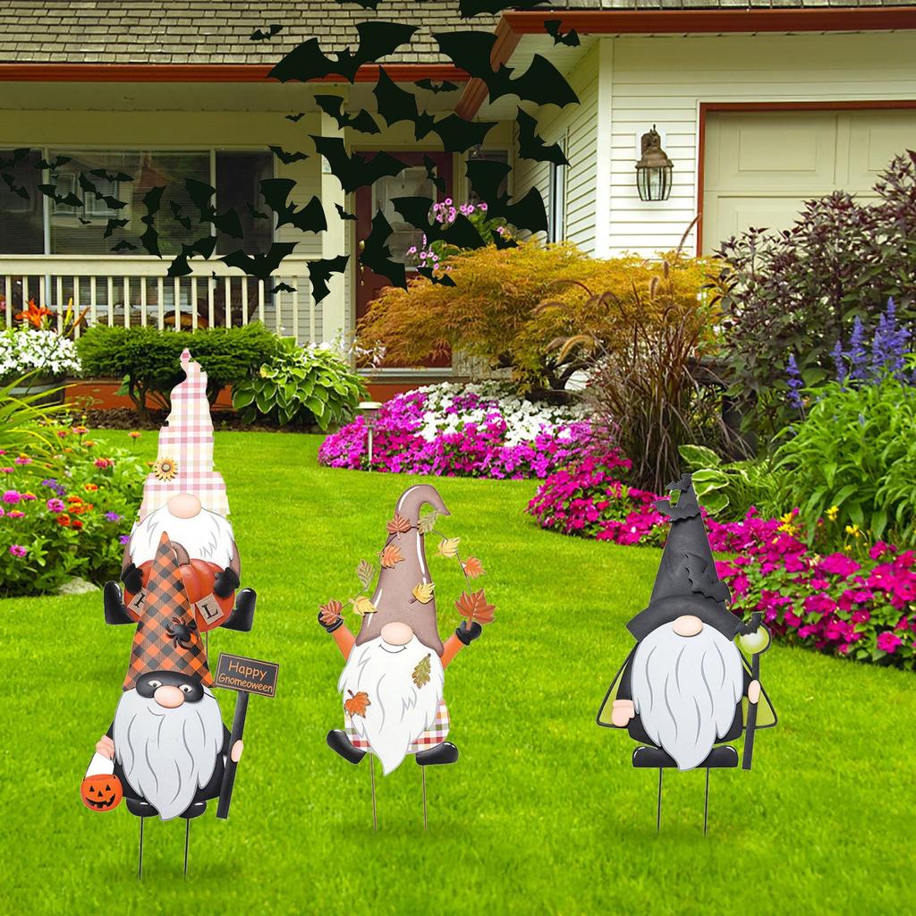 Halloween Autumn Metal Gnome Garden Stake Decorative, Garden Patio Backyard Ornaments