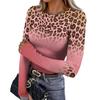 Women's Slim Fit Leopard Print Long Sleeve T-Shirt Neck Pullover Base Layer Top with Thumb Holes