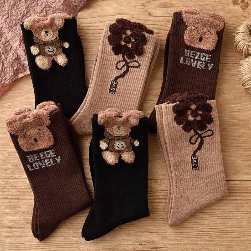 1Pair Plush Bear Stockings Autumn Winter Female Stockings Kawaii Cute Socks Lovely Korean Style Socks For Girls