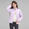 Women's Stand Collar Lightweight Puffer Jacket Diamond Quilted Long Sleeve Zip Up Short Winter Coat Solid Color Casual Outwear