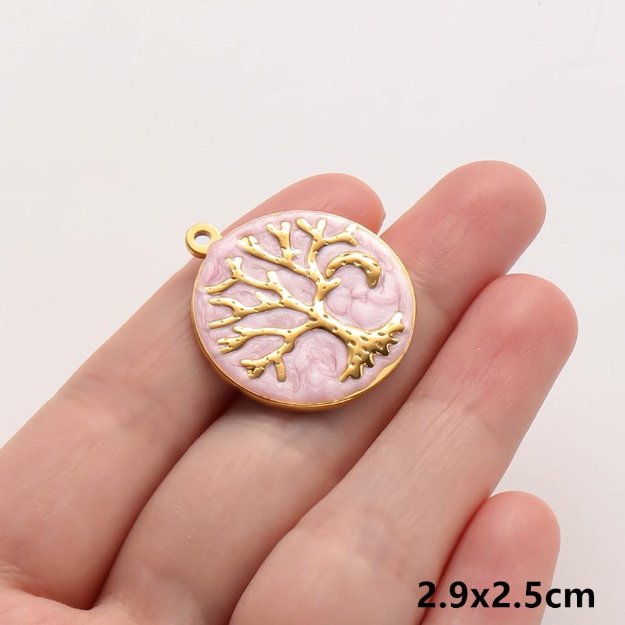 3pc Girl Pendant Hot Pink Oil Dripping Stainless Steel Plant Tree Flower Charm Pendants For Jewelry Making Supplies DIY Keychain