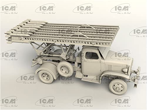 ICM 1/35 Scale Soviet Army BM-13-16 Multiple Rocket Launcher G7107 Body with Soviet Crew, Plastic Model Kit 35596, Molded In Color