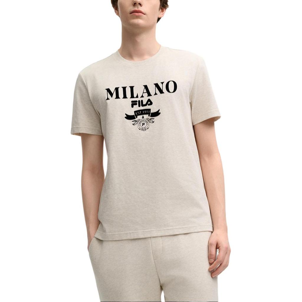 Fila Milano American Vintage Comfortable Knit Letter Short Sleeve T-Shirt Men Tops Light-Khaki Flower-Gray F11M515102FLK
