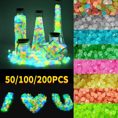Andy 50/100/200 Pcs Garden Decoration Pebbles Luminous Stone Glow In Dark Decorative Pebbles Outdoor Fish Tank Aquarium Decoration 8*10mm