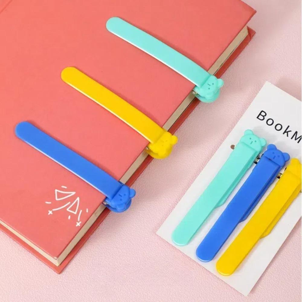 1/3Pcs Cute Bear Silicone Bookmark Clip Automatically Follows Page Flipping Book Markers Notebook Page Divider School Supplies
