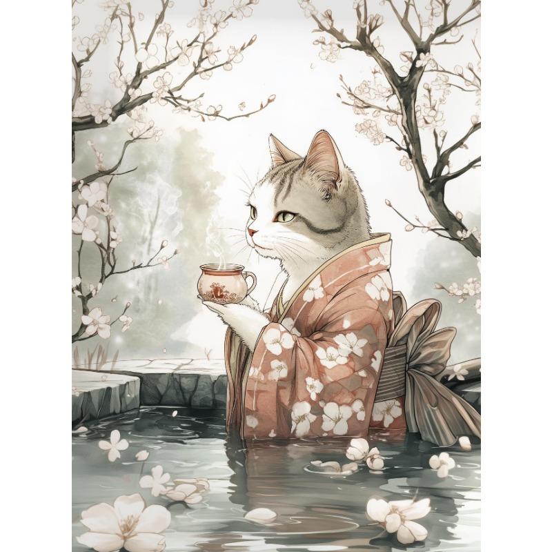 Japanese Sakura Onsen Sushi Animal Cat Portrait Retro Posters Prints Canvas Painting Wall Art Picture Living Room Home Decor