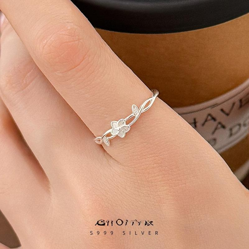 S999 Silver 2025 New Wound Flower Ring Women's Simple Exquisite Niche Plain Silver Ring