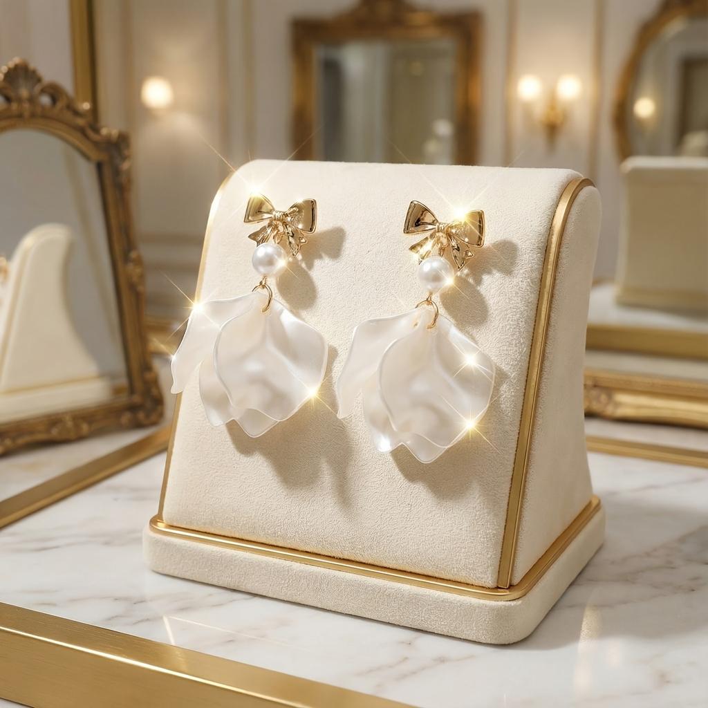 1Pair of Elegant White Lady Flower Earrings, Stylish and Versatile Design, Bow Earrings