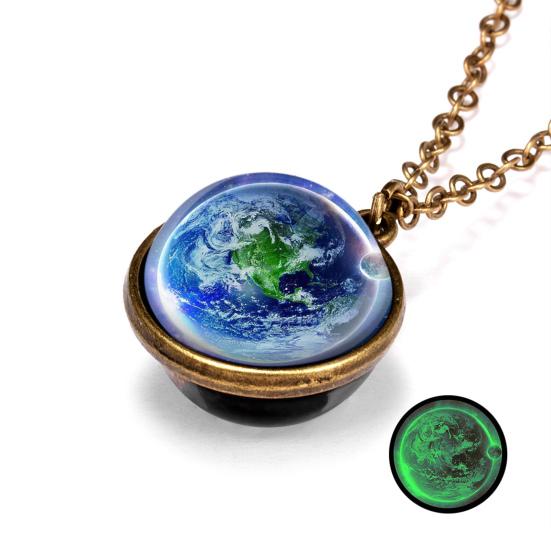 Yousheng Pendant Necklace Personality Double Sides Glow in The Dark Vintage Colorful Galaxy Glass Ball Necklace Jewelry Accessory