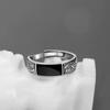 Trendy Sterling Silver Ring for Men Jewelry Black Rectangle Retro Dragon Pattern Ring Male Infex Finger Accessories Open ADM