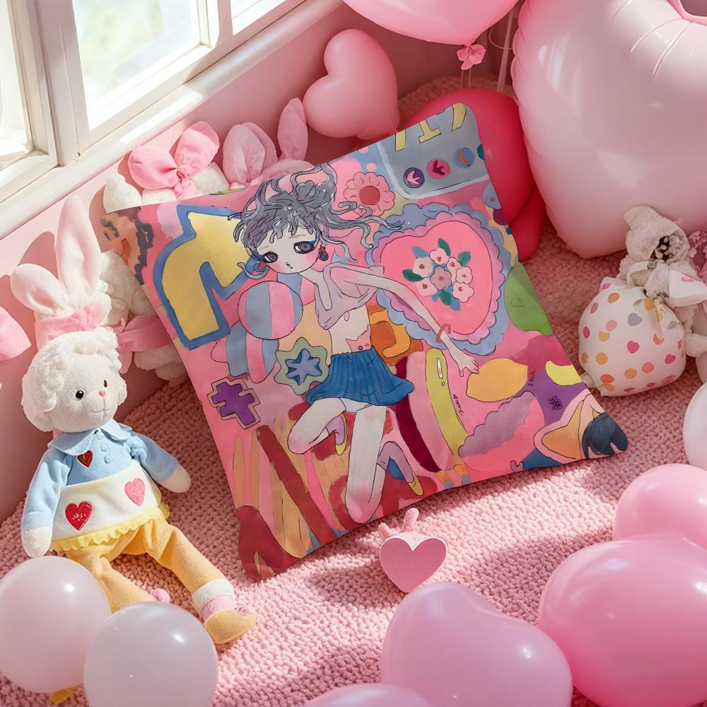 Art Aya Takano Cushion Cover Pattern Printed Pillowcase for Living Room Sofa Cushion Cover & Bedroom Decor