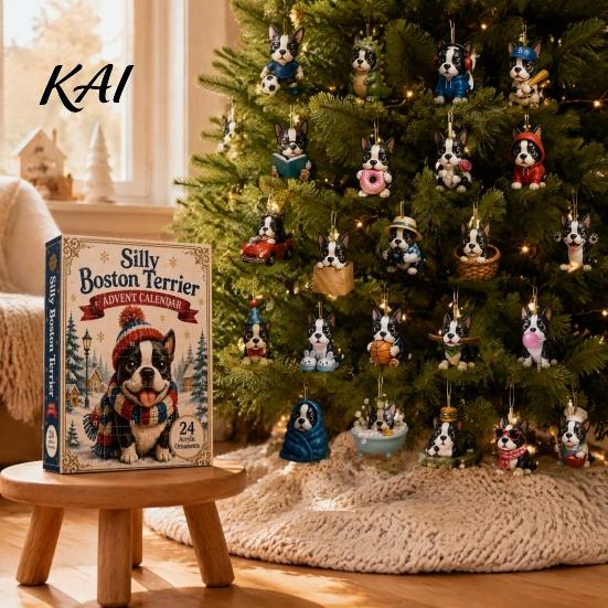 Dog Advent Calendar 24 Day Calendar, Cute 2D Flat Chihuahua Hanging Ornaments, Decorative Ornaments for Owners Different Acrylic Pendants Holiday Home
