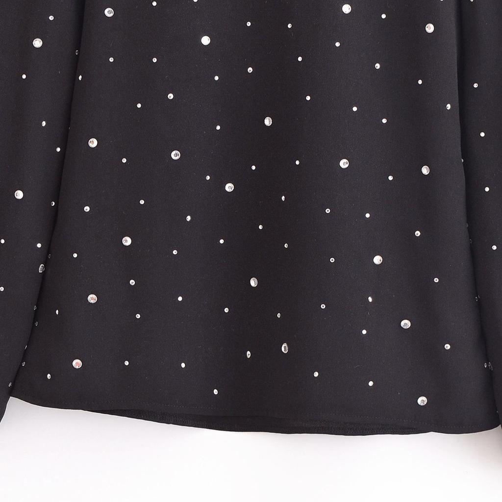 2024 Winter Women's European & American Style Backless Sequin Crew Neck Long Sleeve Top