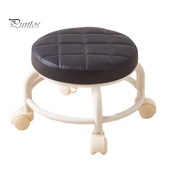 Low Rolling Stool with 360 Degrees Swivel Wheels Faux Leather Cushion Roller Seat Heavy Duty Rotating Mini Chair Seating Stool