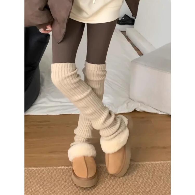 70Cm Thick Thread Vertical Knitting Knee Socks Cover, Warm And Thickened Stacking Stockings, Small Sweet Potato Popular Leg Guards And Leg Covers