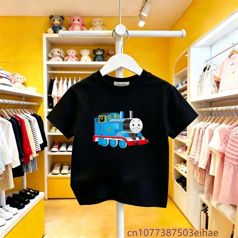Toddler Children Outdoor Summer Tshirt Thomas Train Cartoon Print Pure Cotton Short Sleeve Y2K Cute Fun Trendy Fashion Clothes