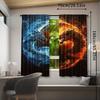 2pcs Dragon Rod Pocket Curtains   Woven Polyester Pongee Blackout Panels   Tai Chi and Fire Pattern   Semi-Sheer Embossed Window Dr
