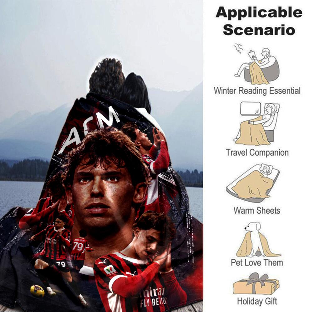 Red Black Jersey Football Player Collage Flannel Throw Blanket, Soft Warm Cozy Bed Sofa Cover for Sports Fan Home